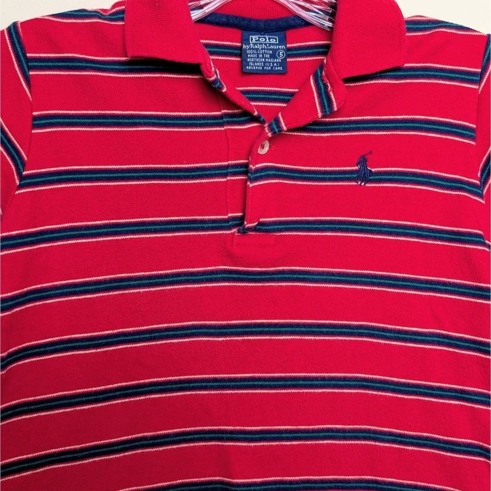 VTG Polo Ralph Lauren 80s USA Striped‎ Cotton Polo Shirt Boys Size 5